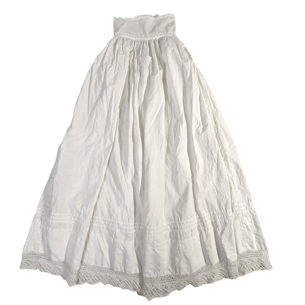 Vintage Petticoat‎ Skirt 18 Waist White Cotton Lace Trim Victorian READ